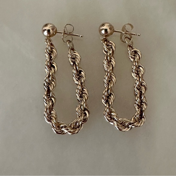 14k Solid Gold Rope Earrings - Picture 12 of 16